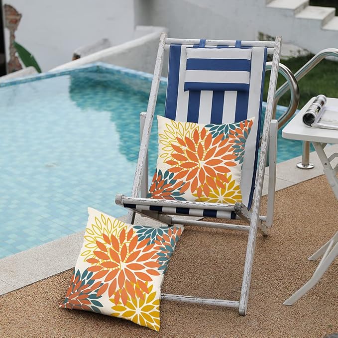DFXSZ Orange Yellow Flower Pillow Covers 20x20 Inch Set of 2 Fall Throw Pillows Outdoor Waterproof Decor for Living Room Sofa Patio Funiture Garden Floral Polyester Pillow Covers 012E20