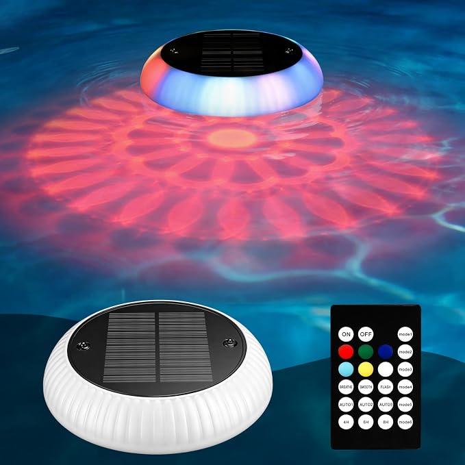 Yogaret Solar Floating Pool Lights - 1pack Pool Lights with Remote Control, 18 Lighting Mode, IP68 Waterproof for Inground/Above Ground Pool, Pool Party, Bathroom, Bathtub, Garden