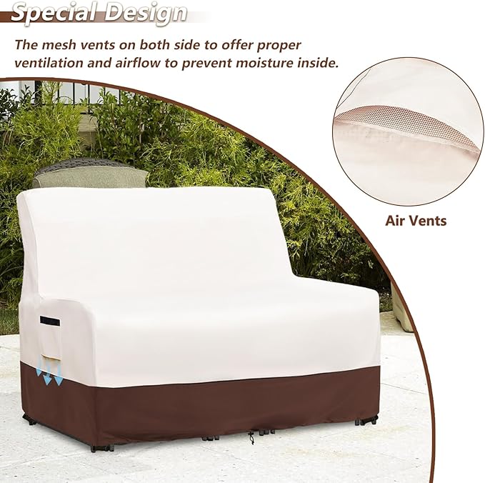 Patio Wicker Loveseat Cover,600D Heavy Duty Waterproof Patio Sofa Cover,Double Reclining Patio Lounge Chair Cover for Lawn/Garden Patio Furniture,Beige&Brown