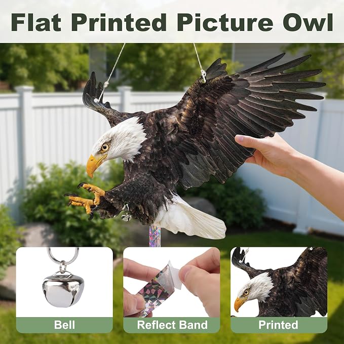2 Pcs Eagle to Keep Pigeon Woodpecker Animals Away, Flat Paper Hanging Fake Eagle with Reflective Tape for Scare Animals Away, Weatherproof Outdoor Decor for Patio Backyard Porch Balcony Orchard