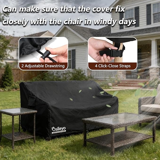 Patio Sofa Covers,100% Waterproof 2-Seater Outdoor Loveseat/Bench Cover,Patio Furniture Covers,76" Wx 32" Dx 32" H Black