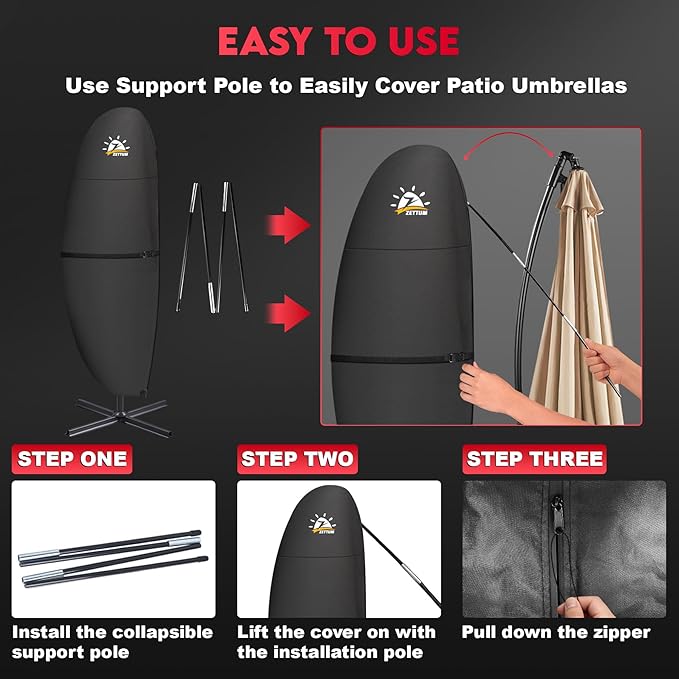 Zettum Patio Umbrella Cover - 600D Outdoor Cantilever Umbrella Cover Waterproof & Heavy Duty, Large Offset Umbrella Cover Banana Parasol Covers for 12-14 FT Umbrellas