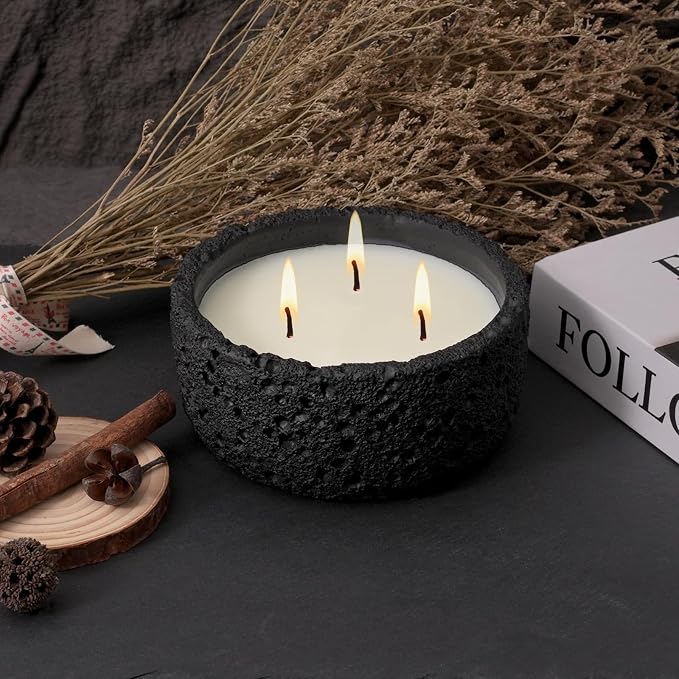 Viyffo Large 3 Wick Scented Candle – Sandalwood & Lavender, 20oz Non Toxic Soy Candles for Women & Men, Matte Black Ceramic Jar Perfect Calming Home Fragrance, Elegant Room Décor & Premium Gift