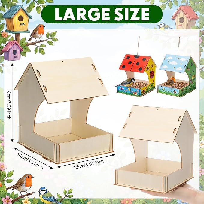 DoubleFill 10 Pack Wooden Bird Feeder Kits, DIY Bird House Kits, Build and Paint Your Own Craft for Adults, Unfinished Birdhouse Wood Craft for Educational Fun Art Outdoor Activities Gifts