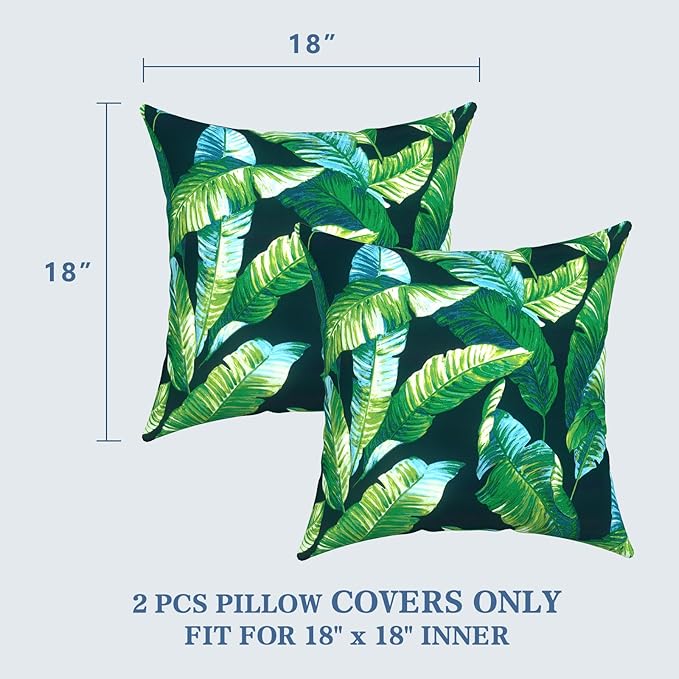 LVTXIII 2 Pack Outdoor Pillow Covers ONLY 18x18 Inch, Water-Repellent Square Decorative Cushion Covers for Patio Furniture, Garden, Sofa, Hanalei Lagoon
