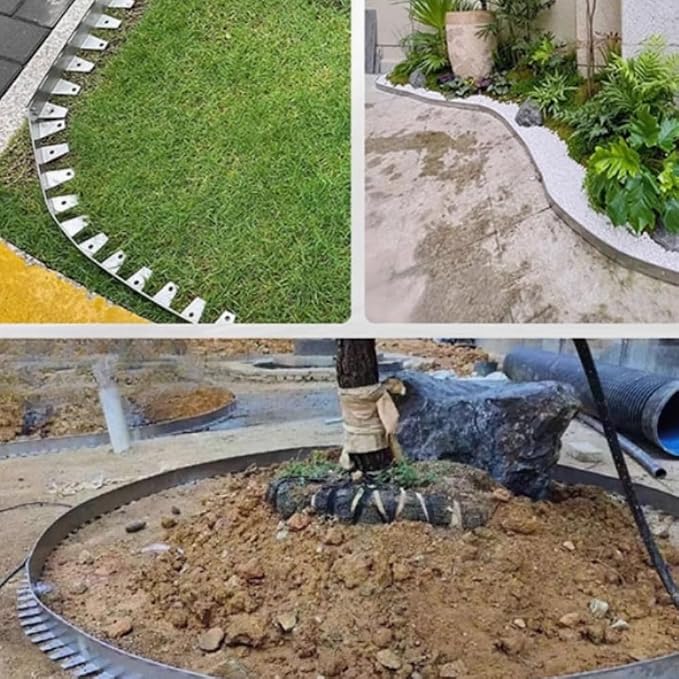 33 Ft 10 Pcs No Dig Stainless Steel Metal Lawn Edging - Flexible Garden Landscape Border with Stakes, Sliver for Lawn Flower Garden Yard
