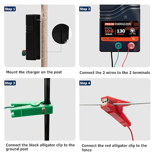 Electric Fence Charger AC Powered 110 Miles, 110 Volt 10 Joule Plug-in Electric Fence Energizer, Output Voltage Max 11.3 KV for Livestock, Preventing Predators from Intruding