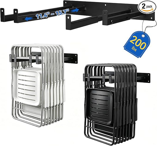 Expandable Folding Chair Storage Rack 2 Pack, 11.4"-15.7" Adjustable Heavy Duty Garage Organizers Hooks Wall Mount with EVA Padding for Ladders, Tools Hanger, and Bulk Items, Holds 200 lbs Each