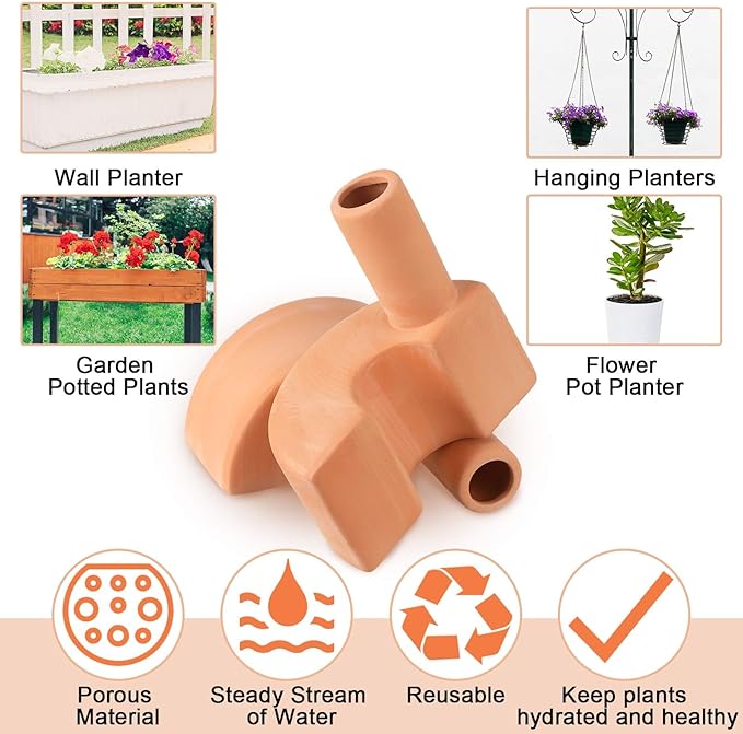 Blushtier 4 Pcs Terracotta Watering Spikes Large Capacity Tank Self Watering Planter Water Storage Reusable Automatic Terracotta Water Devices Self Irrigation System for Houseplants Garden Flowers
