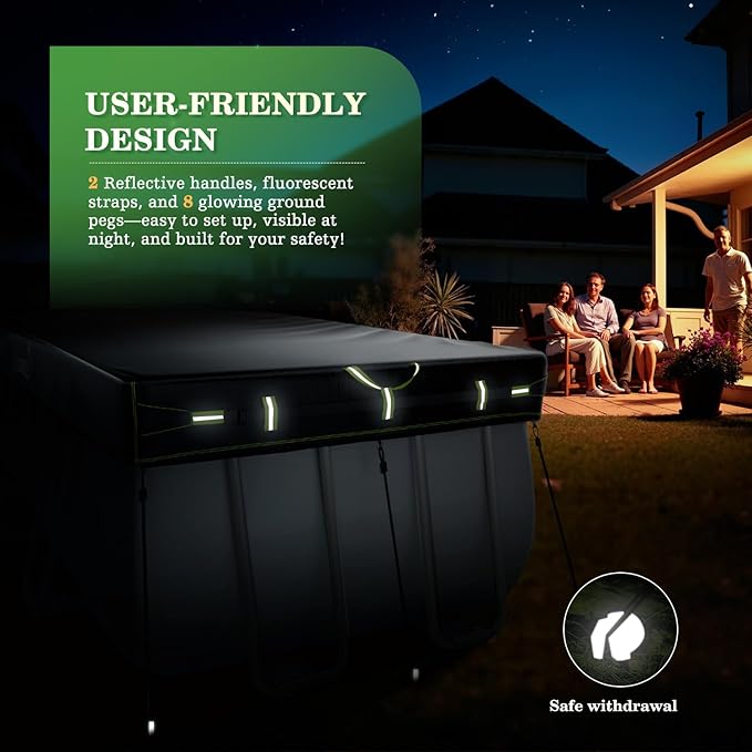 UIRWAY 7x10 FT Rectangular Pool Cover with Reflective Strips, Swimming Pool Covers for Above Ground Pool, Solar Cover Including Rope Tie and Luminous Ground Nails for Rectangular or Oval Pools