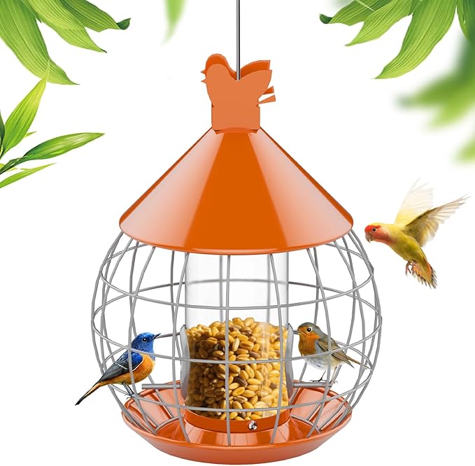 Caged Bird Feeder Squirrel Proof,Large Hanging Metal Bird Feeder for Outdoor,Easy to Fill & Detachable Cleaning,Attract Small Wildbirds,Wrens Finches Chickadee