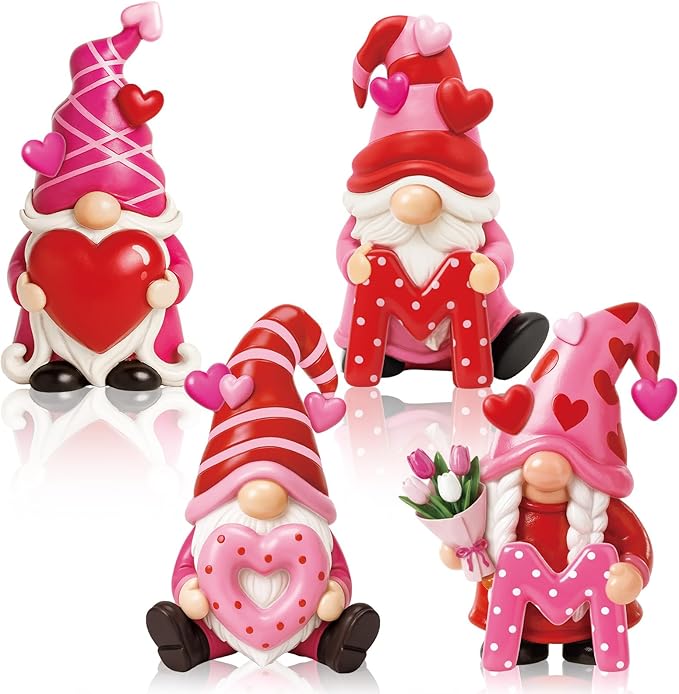 Simgoing 4 Pcs Mother's Day Gnomes Figurines Resin Gnomes Tabletop Decorations Gift for Mom Women Mini Holiday Statues Table Centerpieces for Mothers Day Home Decorations