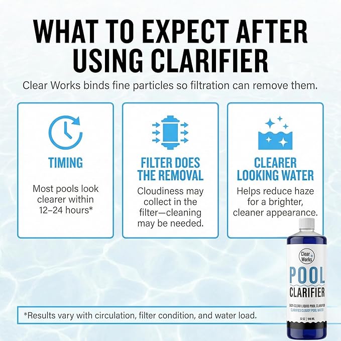 Pool Clarifier, Water Clarifier for Pool, Pool Water Clarifier for Above Ground & Inground Pools, 1 Quart (32 fl oz), Clears Cloudy Pool Water, Chlorine & Saltwater Compatible