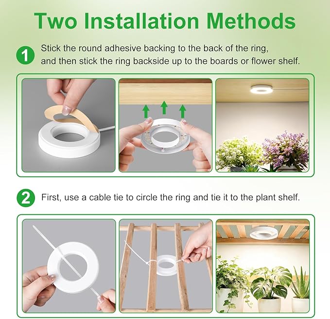 RWNTAO 3.54" Ceiling Grow Light for Indoor Plants, Warm&White Full Spectrum Plant Light, Growing Lamp with 6/12/16H Auto Timing, 10 Dimmable Brightness Levels for Small Plants, 3Head