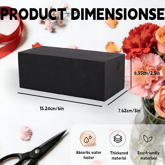 Reusable Floral Foam Blocks for Artificial Flower Arrangements, Weather Resistant, 4 Pieces, 6x3x2.5 Inch, for Outdoor Wedding Home Decor (4, 6 x 3 x 2.5'')