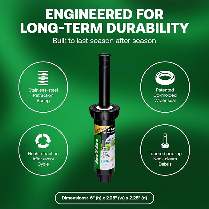 Rain Bird 1804QDPRS Pressure Regulated 1800 Series Dual Spray 4 in Pop Up Sprinkler Head, 4 Pack -Water Efficient Lawn Sprinkler with 90 Degree Quarter Pattern, 1/2 in NPT, Up to 15 Ft Spray Distance