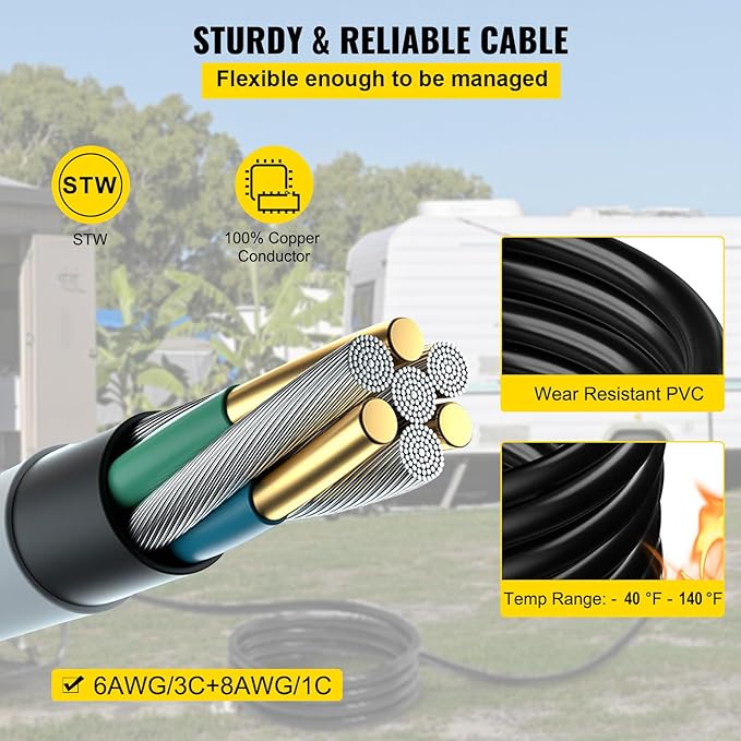 VEVOR 50FT 50 Amp Generator Extension Cord, STW 45446 + 45505 125V 250V Generator Power Cord, N14-50P & SS2-50R & CS6364 Twist Lock Connectors