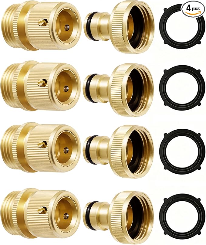 RainPoint Garden Hose Quick Connectors, Heavy Duty Solid Brass 3/4 Inch GHT, Universal Leak-Proof Fittings for Easy Water Hose Connection (4 Sets)