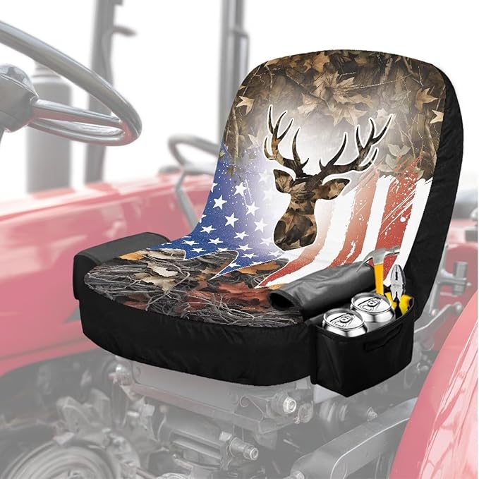 American Flag Riding Lawn Mower Seat Cover for Tractor Accessories Non Slip Agricultural and Industrial Vehicle Seat Cover Compatible with Craftsman Cub Cadet Kubota