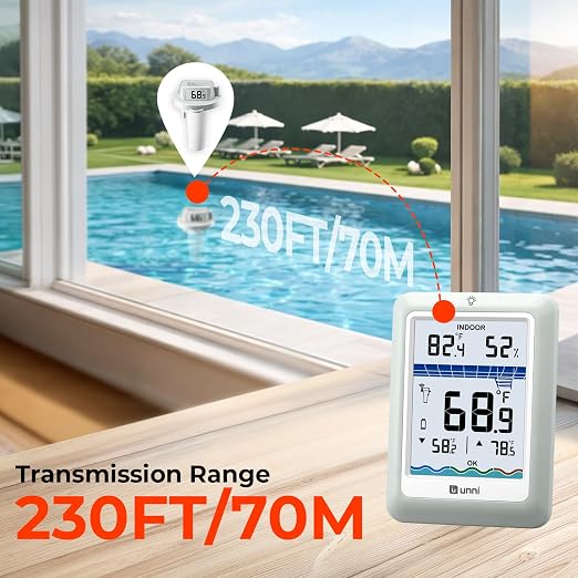 Wireless Pool Thermometer Floating Easy Read, Waterproof IPX8 Digital Water Temperature Thermometers Bath Thermometers for Swimming Pool, Pond, Hot Tub, Spa, Aquarium 02