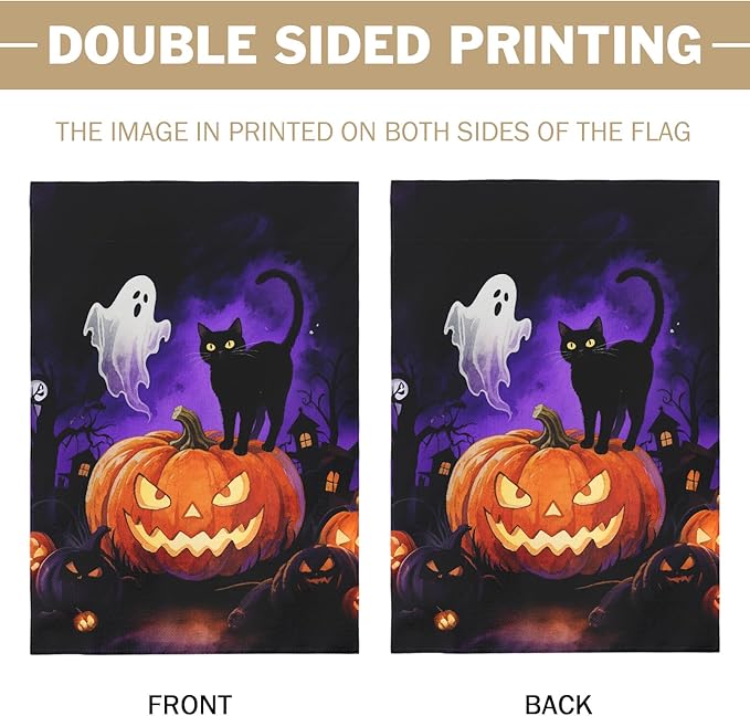 Halloween Pumpkin Ghost Black Cat House Flag 28x40 Inch Tree House Shadow Spooky Scary Holiday Decorative Garden Flags for Outside Double Sided Outdoor Home Farmhouse Decoration Yard Porch Decor