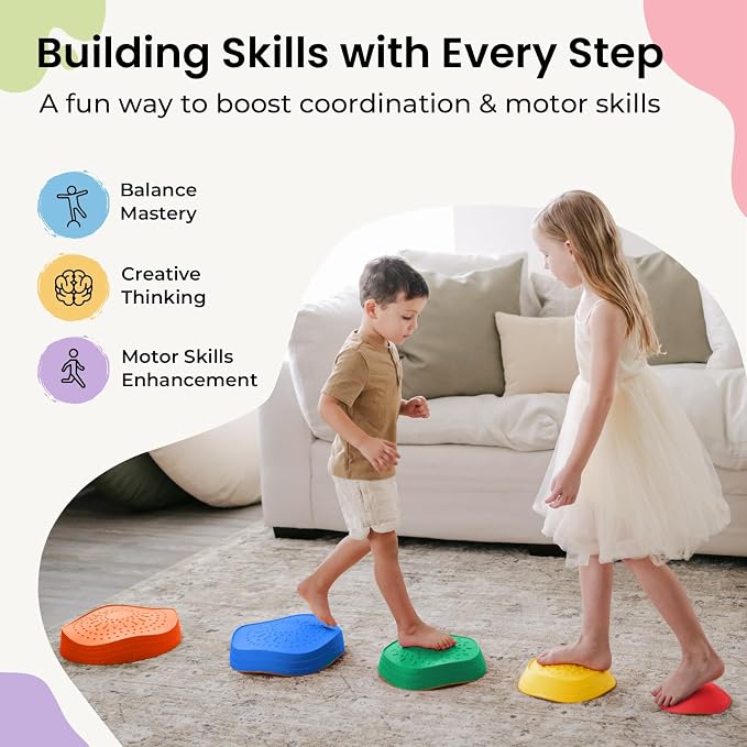 Tiny Land Stepping Stones for Kids, 5pcs Non-Slip Toddler Stepping Stones, Sensory Stepping Stones for Promoting Toddler's Balance & Coordination Skills, Stepping Stones for Toddlers 3-5