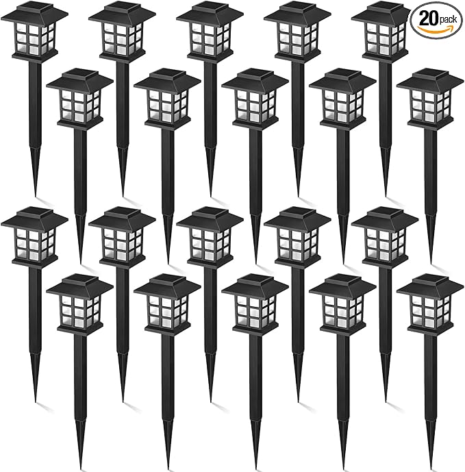 Hortsun 20 Pack Solar Pathway Lights, Outdoor Garden Solar Waterproof LED Landscape Lights for Yard Patio Lawn Pathway Decoration(Cold White)