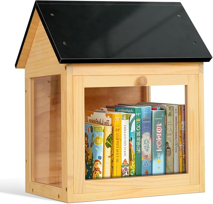 Little Library, Outdoor Library Book Box for Sharing Books, Wood DIY Storage Cabinet Easy Mount Neighborhoods Community and Schools