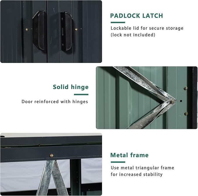 YOPTO Garbage Bin Storage Shed for 2 Trash Cans,Outdoor Trash Can Storage for Patio,Stainless Galvanized Steel Bin Shed,Rust-Proof & Scratch-Resistant Trash Can Hider,for Garden,Yard,Lawn,Black