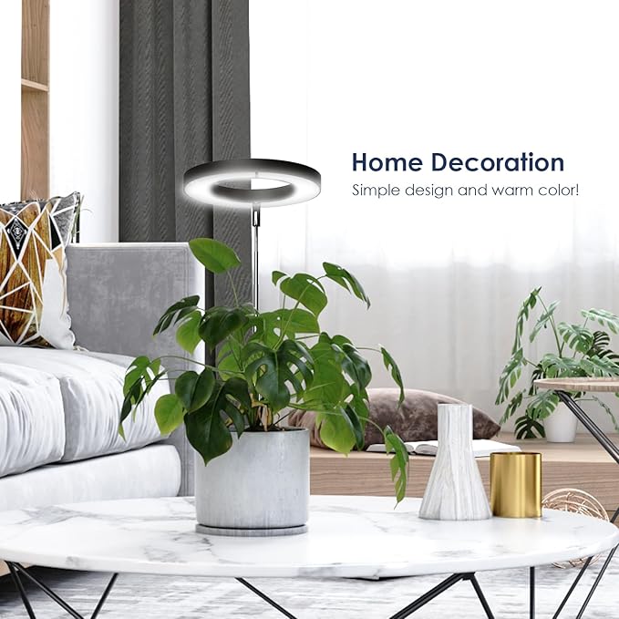 IMVSINCERE Halo Grow Light for Indoor Plants 72 LEDs - Adjustable Height （6.5-25 in） Full Spectrum LED Growing Lamp with Base, Auto On/Off Timer (3/9/12H), 10 Dimmable Brightness, 5V Adapter 160MM