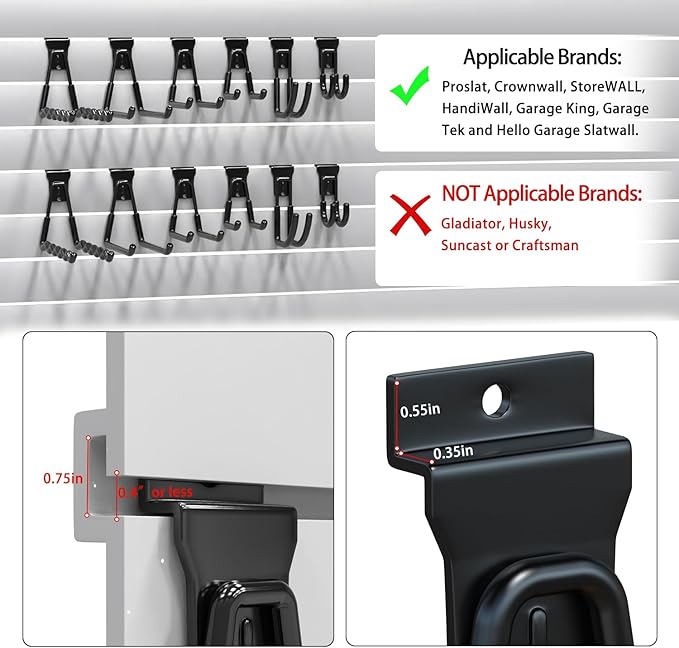 3-H Slat Wall Hooks 12 Pack 4.5 Inch U Shape,Heavy Duty Slot Board Hangers, Slat Wall Display Hooks for Garage Organization Retail Store Garden Tools Storage Panel Accessories (Black)
