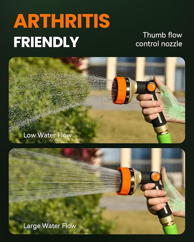 RAINPOINT Garden Hose Nozzle Heavy Duty - 100% Metal Thumb Control Spray Nozzles for Garden Hose High Pressure, 10 Patterns Water Hose Nozzle for Car Wash, Watering Lawn and Pets, Orange