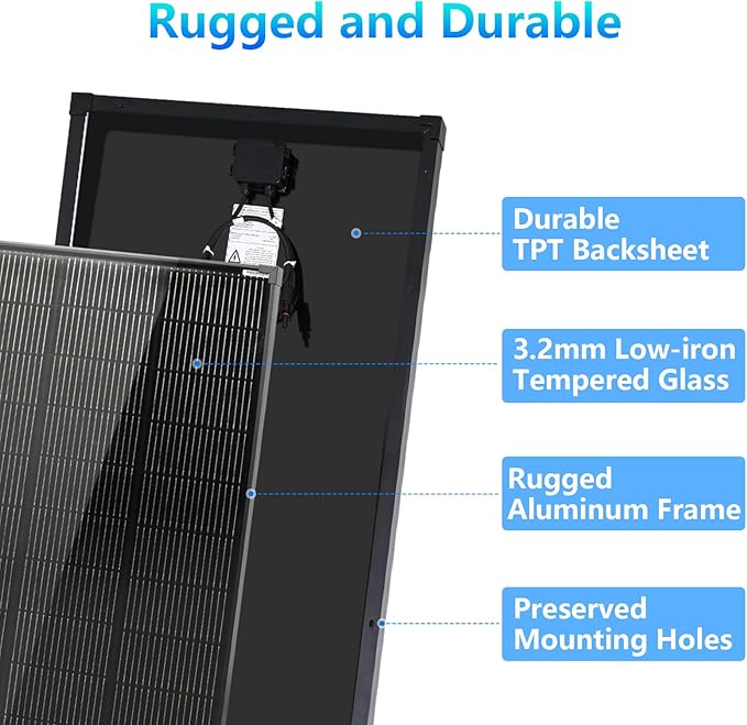 Solar Panels 100W 18V, Solar Panel for RV, N-Type 25% High Efficiency PV Module Solar Charger 16BB Waterproof IP68 for 12V Battery Shed Cabin Van Camp Boat Home Farm Off-Grid (38.6"x22.8", Single)