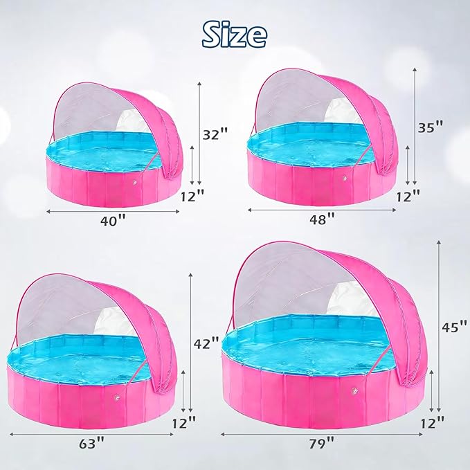 Jasonwell Kiddie Baby Pool with Canopy - Foldable Infant Toddler Kids Pool with Shade Baby Beach Essentials Tent Swimming Wading Pools for Toddlers 1-3 + Kids Dogs Ball Pit Backyard Water Play R, 63"