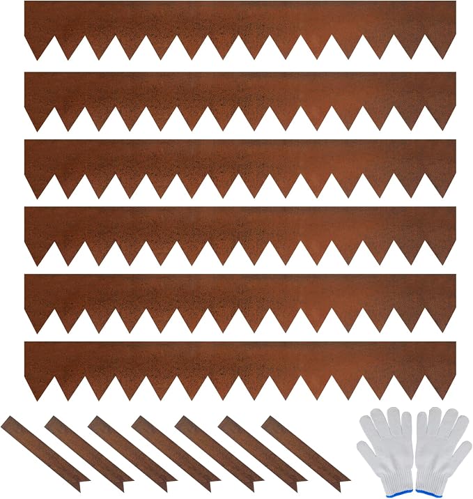 Worth Garden 20ft Pre-Rusted Cor-Ten Steel Landscape Edging – Heavy Duty Metal Garden Edging Border, 40" L x 6-Pack 5.5" H Panels, No-Dig Hammer-in Lawn & Yard Edging with 7 Clamps & Gloves