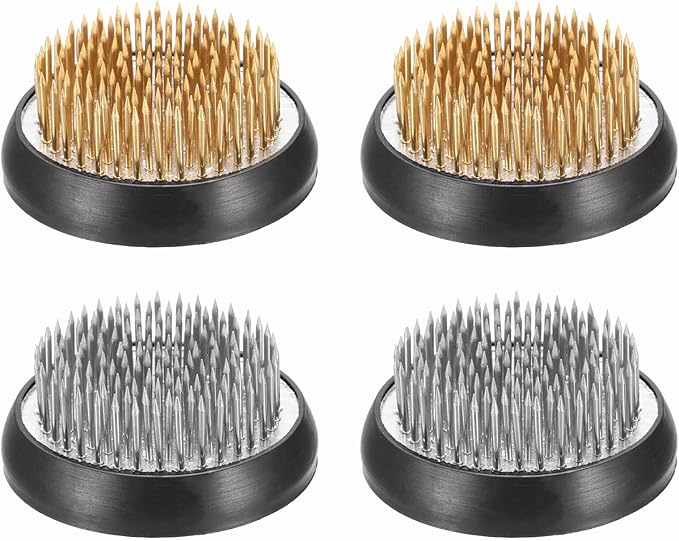 PATIKIL 4 Pcs Floral Frogs Kenzan, 2.1 Inch Round Brass Steel Flower Arrangement Holder, Arranger Pin Fixed Tool for Vase Centerpiece, Wedding, Home Decoration, Brass/Silver/Black