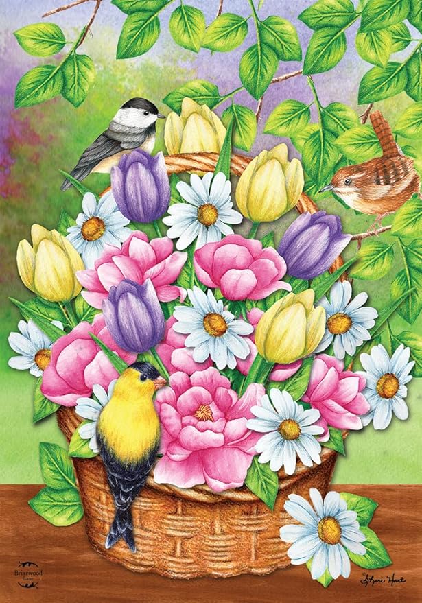 Birds and Basket Spring House Flag 40" x 28" Briarwood Lane