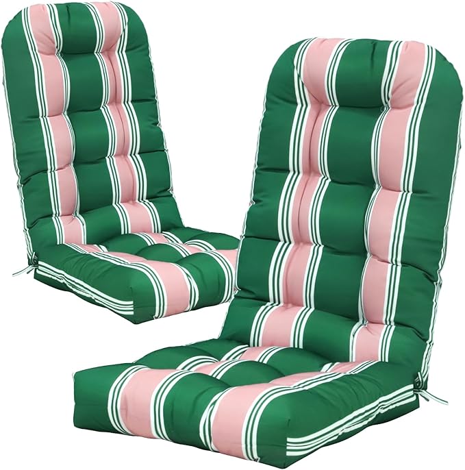 COOS BAY High Back Adirondack Chair Cushions for Outdoor Furniture, 49x20x5 in Water-Resistant Thick Tufted Patio Chair Cushions with Secure Straps, Set of 2, Rosewood Stripe