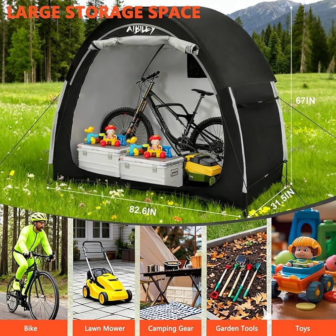 Bike Storage Shed with Rain Cover,2X Sturdy 600D Polyester Cloth,Waterproof Outdoor Bicycle 2-3 Bikes Tent,Waterproof Zipper,Garden Tools,Toys,Backyard Mowers Shelter,8X Windproof Ropes