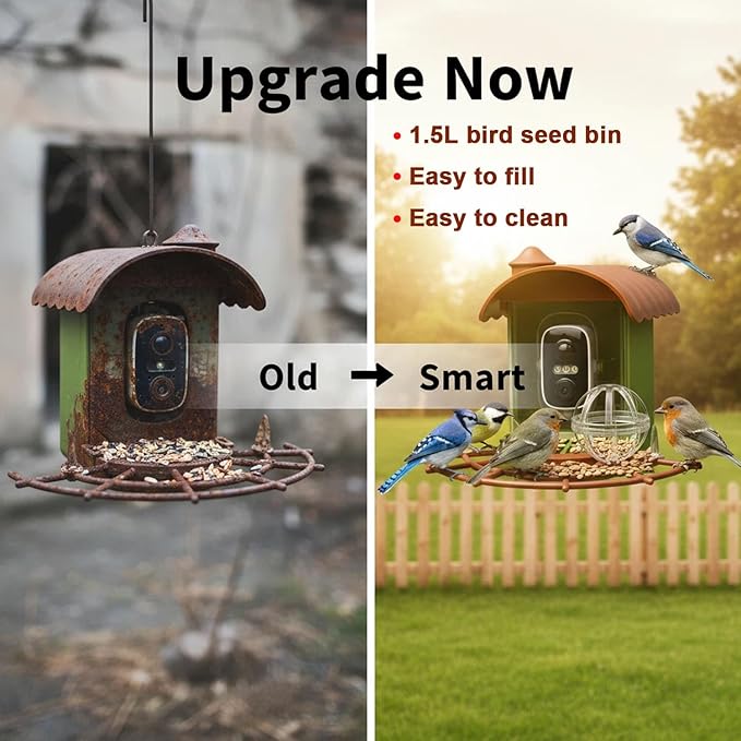 Bird Feeder with Camera, Smart Bird Feeder Camera with AI Identify BirdSpecies, Solar Powered, Instant Alerts, 2K HD Video, Various DIY Addons, 2.4G WiFi, Gift for Mom Dad and Birdlover (Green)