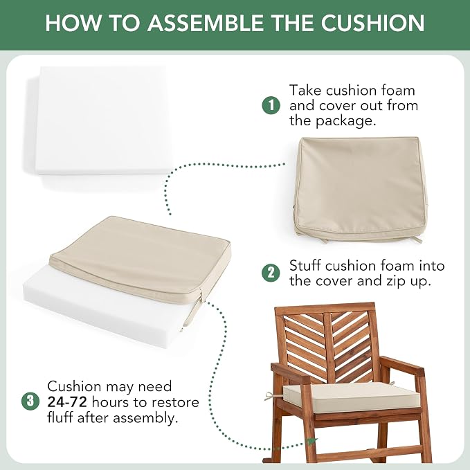 Outdoor Chair Cushions Set of 6: Waterproof & Color Fastness Seat Cushion for Patio Furniture - 22 x 22 x 3 Inch Chair Pads with Ties and Hidden Zipper - Patio Chair Cushion Replacement, Beige