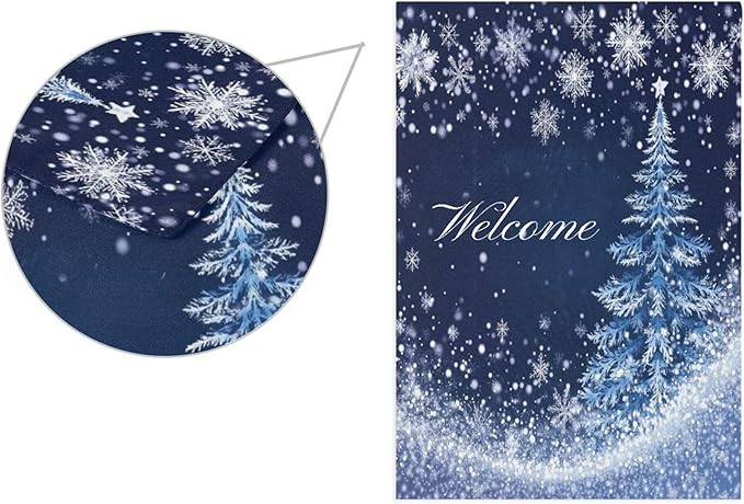Christmas Tree Blue House Flag 28x40 Inch Double Sided Outside Silver Snowflake Welcome Winter Seasonal Yard Outdoor Flag Banner for Garden Lawn Patio Holiday Decorations