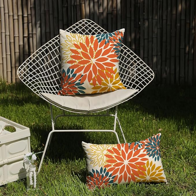 DFXSZ Orange Yellow Flower Pillow Covers 12x20 Inch Set of 2 Fall Throw Pillows Outdoor Waterproof Decor for Living Room Sofa Patio Funiture Garden Floral Polyester Pillow Covers 012E12