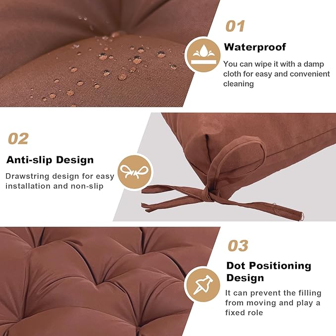 Porch Replacement Swing Cushions for Outdoor: 2-3 Seater Garden Waterproof Patio Bench Cushion with Ties - 4" Thick Swing Chair Cushion for Backyard Furniture Loveseat
