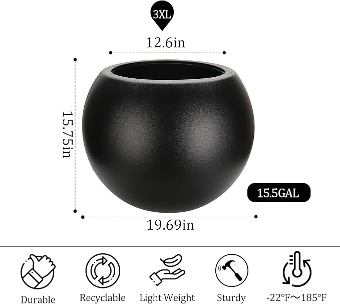 Large Round Planter,Planters for Indoor Plants & Outdoor,Durable Plastic Material Sphere Planter with Drainage Hole & Rubber Plug Weather Resistant,Plant Pot