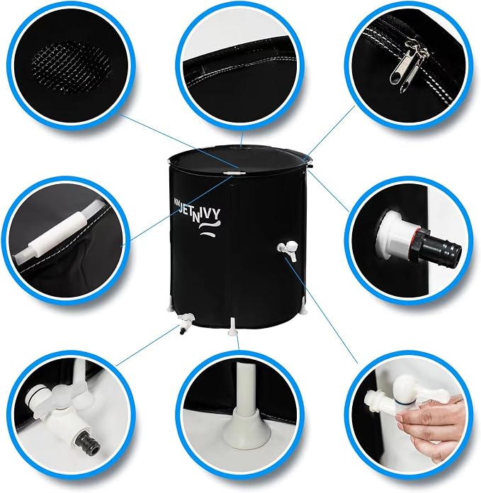 Rain Barrel Upgrade Anti-Collapse Collapsible Rainwater Collection System,Portable Water Storage Tank,Garden Water Catcher (Black, 50)