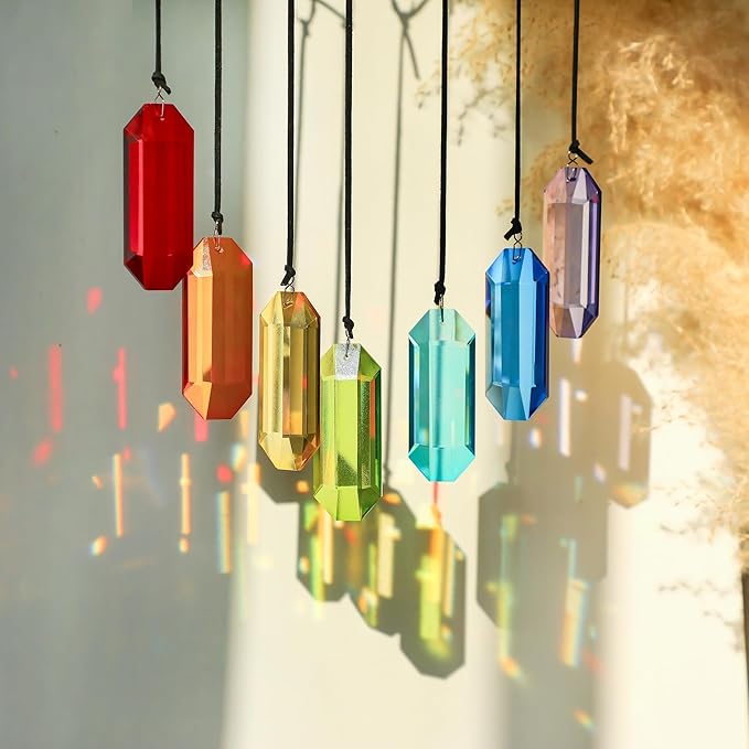 HDCRYSTALGIFTS 7pcs Crystal Suncatcher Prisms 3'' Sun Catchers Indoor Window Rainbow Prism Suncatcher Hanging for Home Garden Decor,Glass Ornaments for Christmas Tree