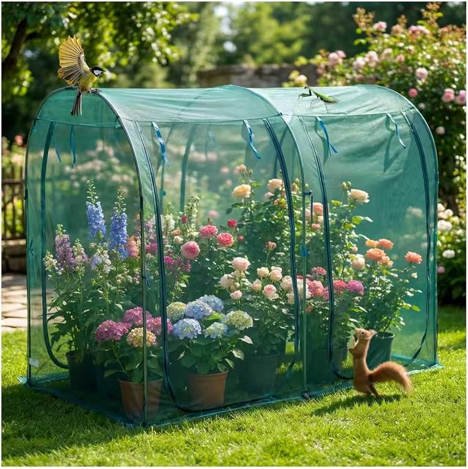8.2'x4'x6' Crop Cage for Garden, Large Tunnel Plant Netting Cover,4 Roll-Up Zipper Door Garden Cage,Bug Netting Cover for Vegetables &Fruits,Durable Raised Garden Ded Covers Garden Netting