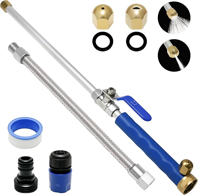 Jet Nozzle Power Washer for Garden Hose, 2-In-1 High Pressure Wand With 2 Different Nozzles and Quick Connect Flexible Wand Lance Hydro Jet Water Hose Nozzle for Gutter Patio Car Pet Window Blue
