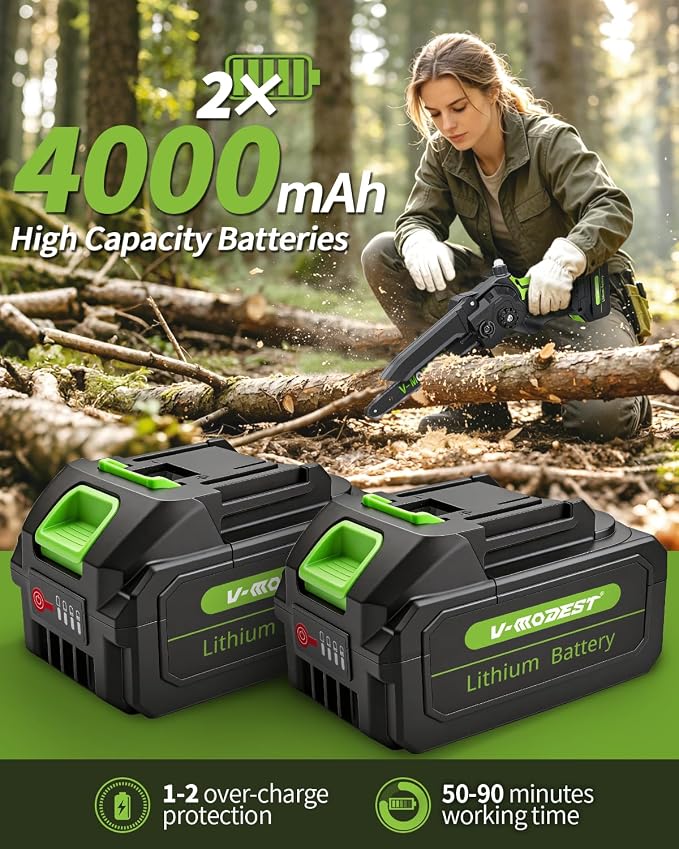 3-IN-1 Electric Pole Saws for Tree Trimming, 8&6 Inch Mini Chainsaw with Extension Pole, 2 * 4.0Ah Battery Powered Pole Chain Saw, Cordless Tree Trimmer Brushless 15ft Max Reach Branch Cutter Pruner